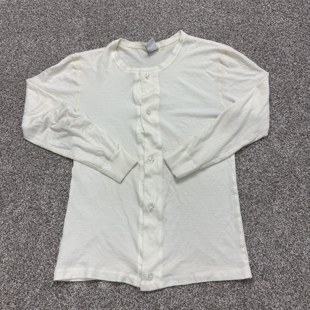 Vintage Damart Pajama Top Womens Med White Thermal Button Long Sleeve Sleepwear